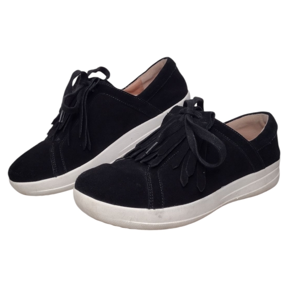 Fitflop F-Sporty II Black Suede Comfort Low Top Lace Up Fringe Sneakers Sz 7